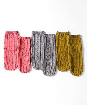Cute Walk by Babyhug Woollen Nylon Viscose Anti Bacterial Ankle Length Socks Pack of 3 - Multicolor