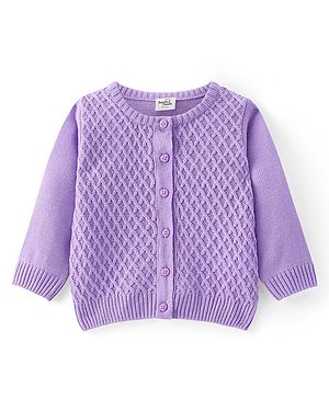 Doodle Poodle Knitted Full Sleeves Front Open Sweater with Cable Knit Design - Lavender