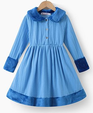 Kookie Kids Full Sleeves Winter Wear Frock - Blue