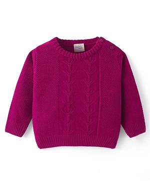 Doodle Poodle Knitted Full Sleeves Pullover Sweater with Cable Knit Design - Fuchsia Pink