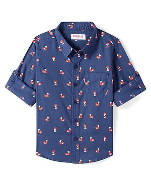 Babyhug Cotton Woven Full Sleeves Fox Printed Shirt - Navy Blue