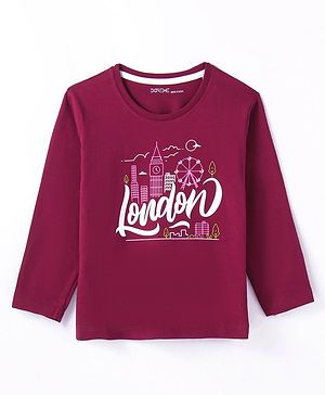 Doreme Single Jersey Knit Full Sleeves T-Shirt With Text Print - Burgandy