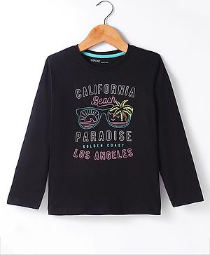 Doreme Single Jersey Knit Full Sleeves Text Printed T-Shirt - Black