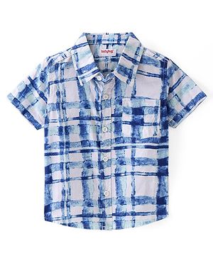Babyhug Cotton Woven Half Sleeves Checkered Shirt - Blue & White