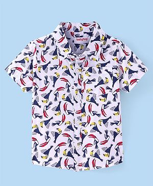 Babyhug Cotton Woven Half Sleeves Birds Printed Shirt -White