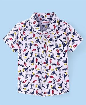 Babyhug Cotton Woven Half Sleeves Birds Printed Shirt -White