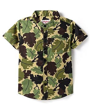 Babyhug Cotton Knit Full Sleeves Tropical Theme Printed Shirt - Green