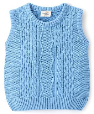 Doodle Poodle Knitted Sleeveless Pullover Sweater with Cable Knit Design - Blue