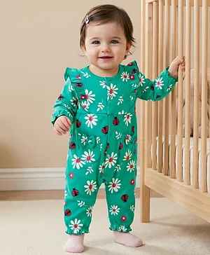 Babyoye Eco Conscious 100% Cotton
                              Knit Half Sleeves Romper with Floral Print
                              & Frill Detailing - Turquoise