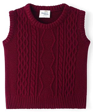 Doodle Poodle Knitted Sleeveless Pullover Sweater with Cable Knit Design - Red