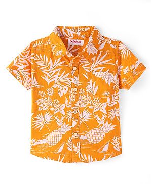 Babyhug Cotton Knit Half Sleeves Regular Collar Shirt Floral Print- Yellow