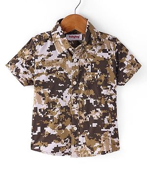 Babyhug Cotton Woven Half Sleeves Camouflage Printed Shirt - Brown & White