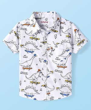 Babyhug Cotton Woven Half Sleeves Dino Printed Shirt -White