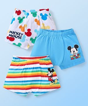 Babyhug Disney Cotton Knit Briefs with Striped &  Mickey Mouse Graphics Pack of 3 - Light Blue & White