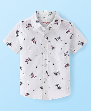 Babyhug Cotton Woven Half Sleeves Birds & Boat Printed Shirt -White