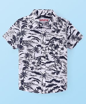 Babyhug Cotton  Woven Half Sleeves Beach Theme Printed Shirt - White