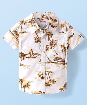Babyhug Cotton Knit Half Sleeves Regular Collar Shirt Beach Theme Print - White