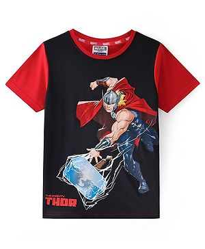 Pine Kids Marvel Cotton Knit Half Sleeves T-Shirt with Thor Print - Black & Red