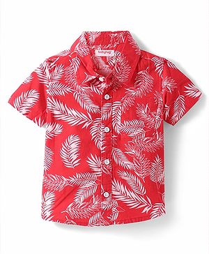 Babyhug Cotton Woven Half Sleeves Shirt With Leaves Print - Red