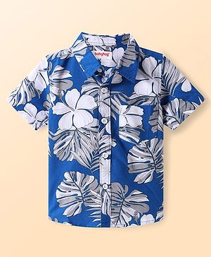 Babyhug Cotton Woven Half Sleeves Shirt with Floral Print - Blue