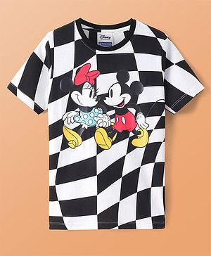 Pine Kids Disney Single Jersey Knit  Half Sleeve T-Shirt with Mickey Mouse and Friends Print - White & Black