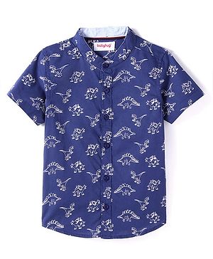 Babyhug Cotton Woven Half Sleeves Dino Printed Shirt -Navy