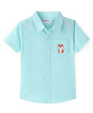 Babyhug Cotton Woven Half Sleeves Shirt with Fox Print - Light Blue