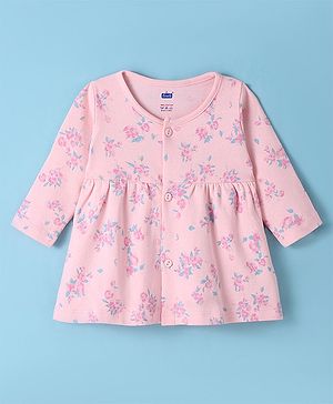 Simply Interlock Full Sleeves Floral Printed Frock - Pink