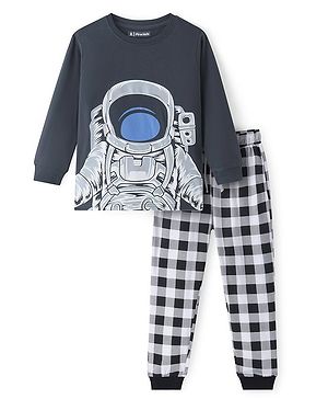Pine Kids Single Jersey Knit Full Sleeves Night Suit Space Theme Print - Grey & White