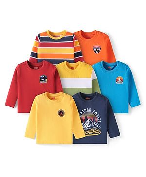 Babyhug Cotton Knit Full Sleeves T-Shirts With Text Print Pack of 7 - Multi Colour