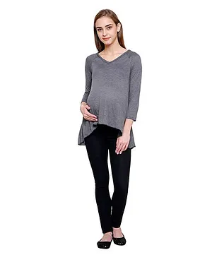 Fashionably Pregnant Maternity Three-Fourth Sleeve Short Tunic - Grey