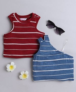 Taffykids Pack Of Two Sleeveless Striped Yarn Dyed Crop Tops - Blue & Maroon