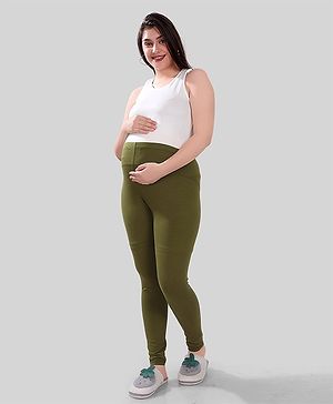 TUMMY Solid Maternity Active Wear Leggings - Green