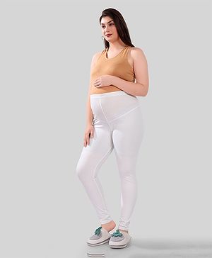 TUMMY Solid Maternity Active Wear Leggings - White