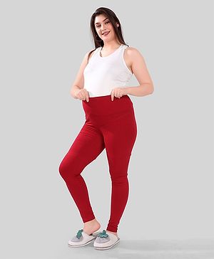 TUMMY Solid Maternity Active Wear Leggings - Red