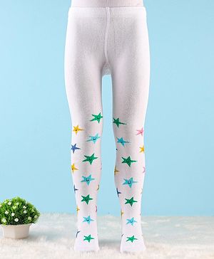 Cute Walk by Babyhug Knit Antibacterial Footed Tights Star Design - White