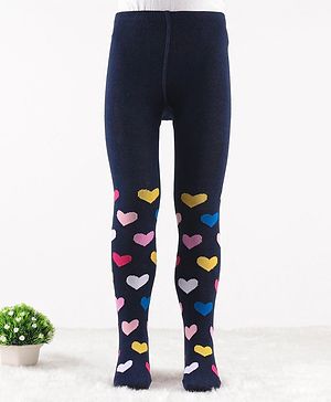 Cute Walk by Babyhug Knit Antibacterial Footed Tights Hearts Design - Navy Blue