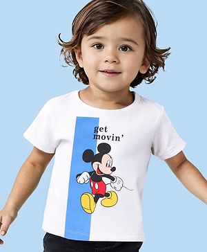 Babyhug Disney Single Jersey Knit Half Sleeves T-Shirt with Micky Mouse Print - White