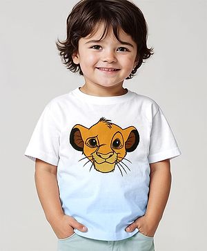 Babyhug Disney Single Jersey Knit Half Sleeves T-Shirt with The Lion King Print and Ombre effect - White