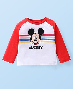 Babyhug Disney  Single Jersey Knit Full Sleeves T-Shirt with Mickey Mouse Graphics -Red & White