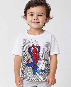 Babyhug Marvel Single Jersey Knit Half Sleeves T-Shirt with Spiderman Print - White