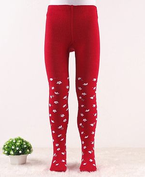Cute Walk by Babyhug Knit Antibacterial Footed Tights Floral Design - Red