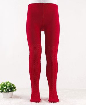 Cute Walk by Babyhug Knit Antibacterial Footed Tights Cable Knit Design - Red