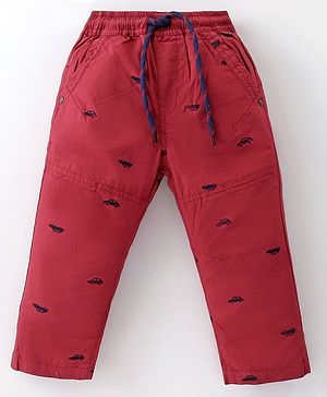 Simply Premium Woven Full Length Denim Trouser With Car Print - Maroon