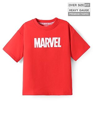 Pine Kids Marvel Terry Knit Half Sleeves Oversized Light Weight T-Shirt With Marvel Graphics - Red