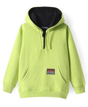 Pine Kids Cotton Knit Full Sleeves Text Printed Hooded Sweatshirt with Kangaroo Pockets - Light Green