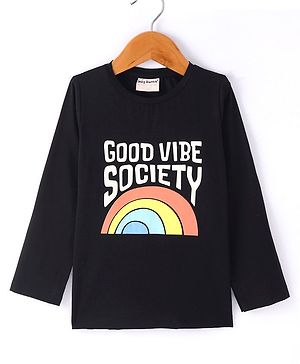 Lazy Bones Sinker Knit Full Sleeves T-Shirt With Text Print - Black
