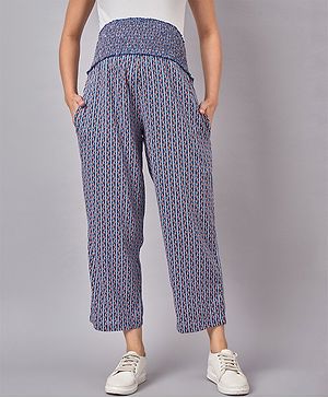 Mine4Nine Smock Detail Full Length Abstract Printed Maternity Pants - Multi Colour