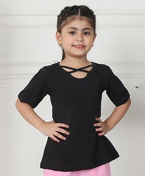 Mini & Ming Cotton Half Sleeves Solid Top - Black