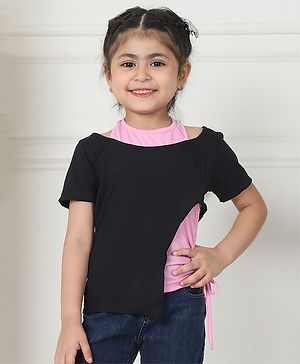 Mini & Ming Half Sleeves Color Block Layered Knitted Top - Black & Pink